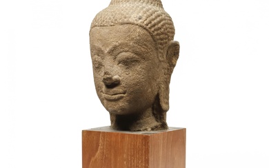 Khmer-Thailand, a sandstone Buddha head, 13th-14th century