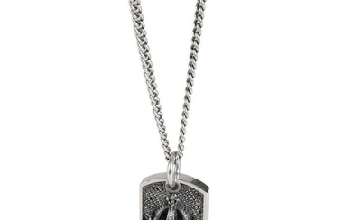 King Baby Black Diamond Small Crowned Skull Relic Dog Tag in Sterling Silver