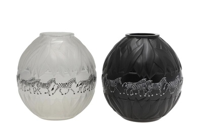 LALIQUE - PAIR OF 'TANZANIA' GLASS VASES. A pair of Lalique ...