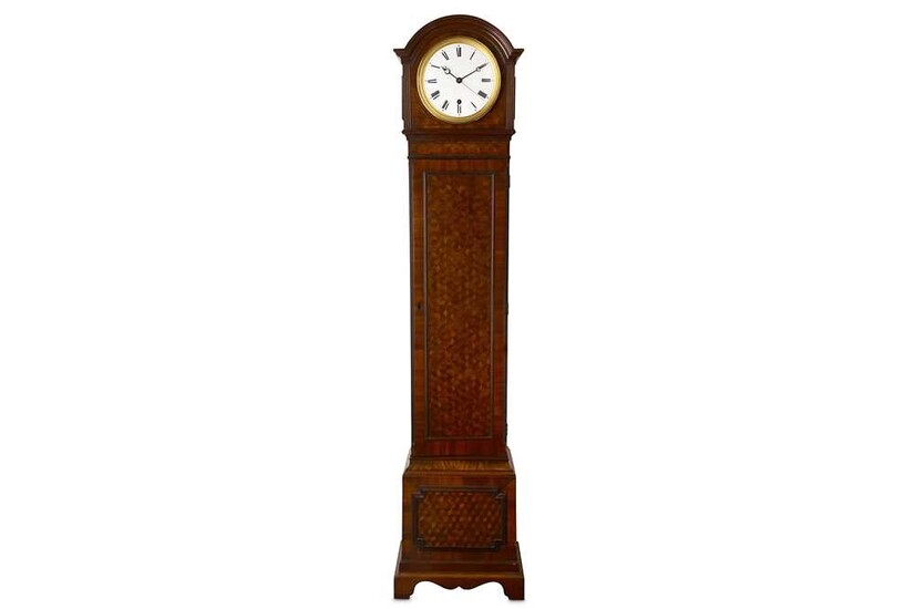 LATE 19TH / EARLY 20TH CENTURY FRENCH MINIATURE PARQUETRY INLAID LONGCASE CLOCK