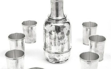 LEBKUECHER STERLING SILVER COCKTAIL SHAKER, CUPS