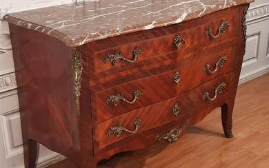LOUIS XV STYLE MARBLE TOP INLAID COMMODE