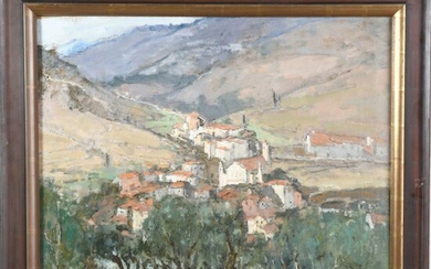LUCAS Désiré. (1869-1944). « Village toscan dans la montagne ». Toile signée. H.61 L.73.