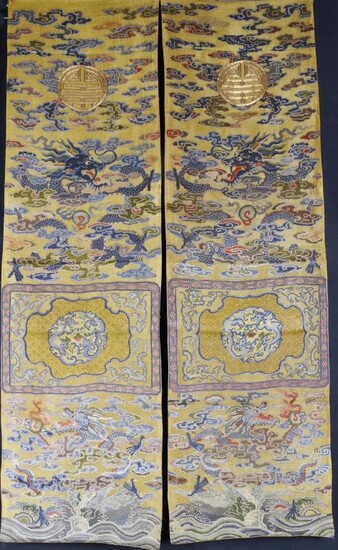 Large Pair Chinese Silk Kesi Panel of Dragon