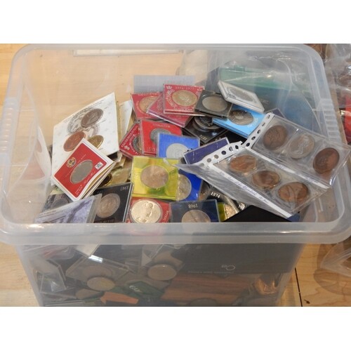 Large Plastic Box Containing 100's of Commemorative Crowns e...