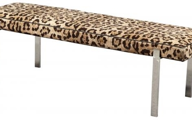 Leopard Print Upholstered Chrome Bench