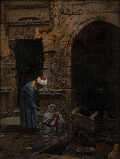 Leopold Carl MÃ¼ller, Austrian 1834-1892- A man and woman by a doorway; oil on canvas, signed 'L C Muller' (lower left), 40.8 x 30.5 cm. Provenance: The Collection of Jan and Nelly Szibner; Thence by descent. Note: MÃ¼ller began his artistic...