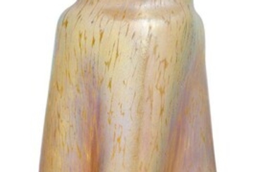 Loetz (Austrian), an iridescent Papillon vase with trefoil neck, c.1900, ground out pontil, The vase of twisted triangular section decorated with splashes of gold iridescence, 20.7 cm high