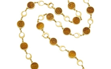 Long Gold and Tiger's Eye Chain Necklace