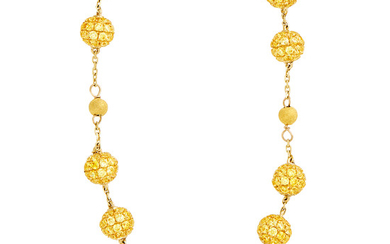 Long Gold and Yellow Sapphire Bead Chain Necklace