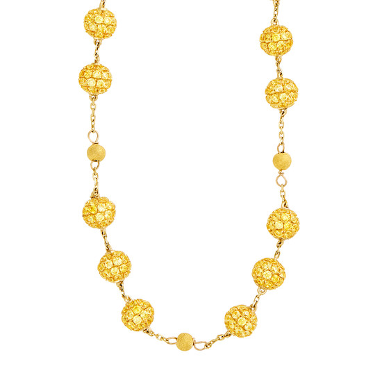 Long Gold and Yellow Sapphire Bead Chain Necklace