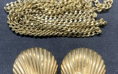 Lot 2 Gold Tn Shell Earrings, Necklace