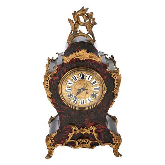 Louis XV Style Faux Boulle Ebonized Mantle Clock.