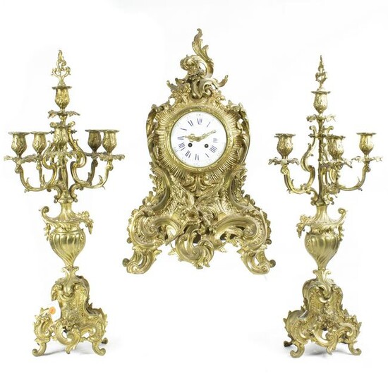 Louis XV style gilt bronze garniture set, comprising a