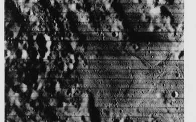 [Lunar Orbiter I] One of the first orbital photographs of the Moon;...