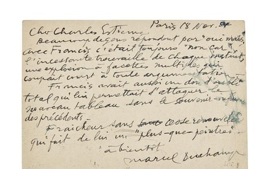 MARCEL DUCHAMP (1887-1968) CARTE-LETTRE AUTOGRAPHE SIGNÉE, à Charles ESTIENNE, dat&#23...