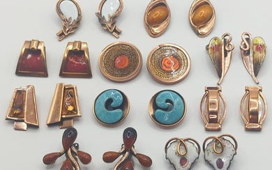 MATISSE RENOIR; Ten Pair Modernist Enamel On Copper Earrings