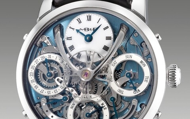 MB&F, Ref. 03.PL.W An exceptional and very rare limited edition platinum semi-skeletonized perpetual calendar wristwatch with flying balance wheel, date, month, power reserve and leap year indication, warranty and presentation box, numbered 8 of a...