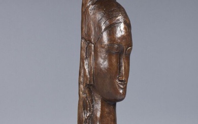 MODIGLIANI Amedeo (1884-1920) (D'après) "Tête de jeune femme" Epreuve en bronze à patine brune cuivrée,...