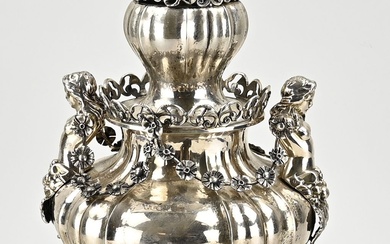 Magnifique pied de lampe en argent, 800/000, pied de lampe richement décoré de figures féminines...