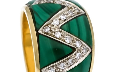 Malachit-Diamant-Ring GG 750/000 mit Malachit-Platten und 23 Diamanten,...