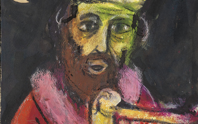 Marc Chagall (1887-1985) Roi David à la harpe dans la nuit