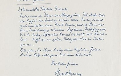 Marcuse, Herbert Eigenhändiger Brief mit