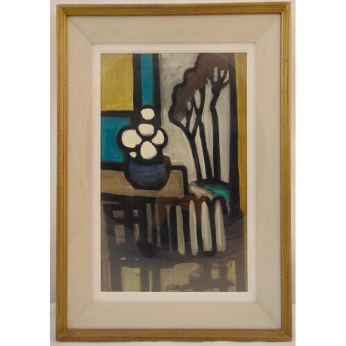 Markey Robinson framed oil on canvas of a table and chairs, ...