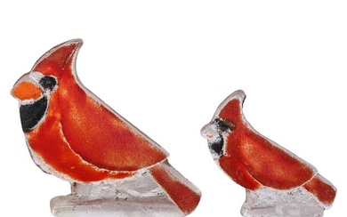 Marlene Rose b.1967 Glass Cardinal Bird Sculptures