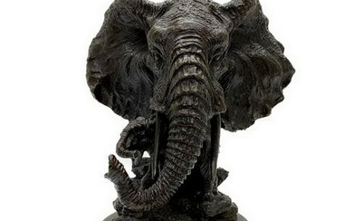 Massive Elephant Head Bust Bronze Sculpture