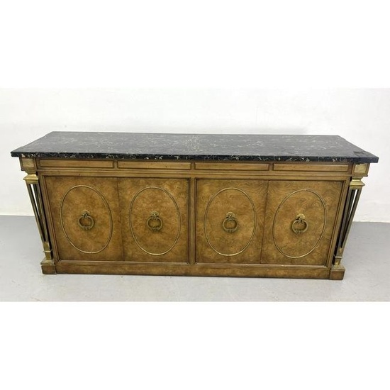 Mastercraft Decorator Credenza Sideboard Cabinet. Marble Top. Brass Mounted. .