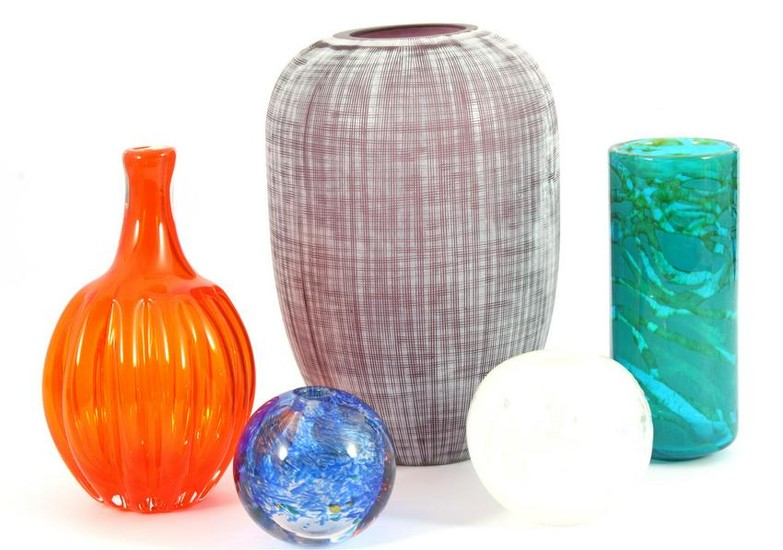 Mdina colored glass vase, etc.