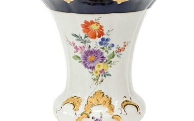 Meissen Germany Hand Painted Porcelain Vase Florals Cobalt & Gilt c. 1900
