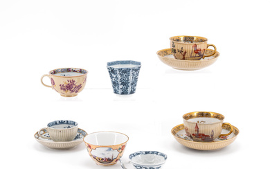 Meissen | PAIR PORCELAIN CUPS AND SAUCERS WITH STRAW-COLOURED GROUND AND GODRONISED SIDES