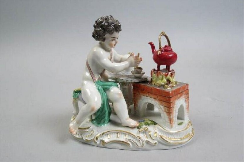 Meissen Porcelain Figurine Of Cherub Making Potion