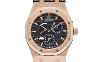 Mens Audemars Piguet Royal Oak Dual Time 18K Rose Gold Watch With A Black Dial