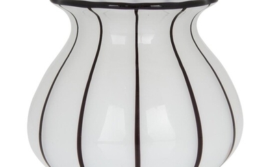 Michael Powolny (1871-1954) for Loetz, 'Tango' white with black stripe vase, circa 1920s, Glass, Unmarked, 10cm high