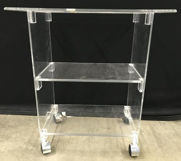 Mid Century Modern Lucite Side Table On Wheels