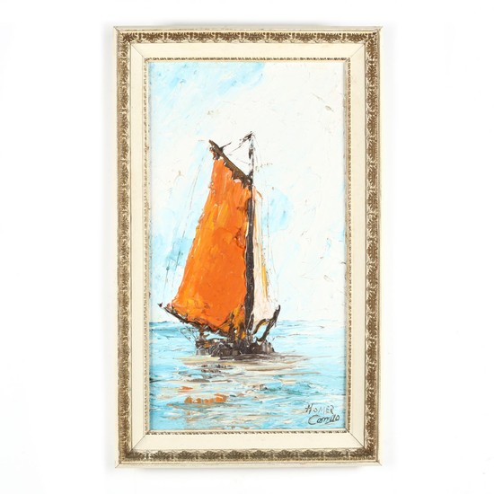 Mid-Century Painting of a Sailboat by Homer Costello