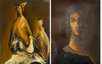 Mircea Ciobanu (1950-1991),"La femme au coq" & "Portrait de jeune homme"