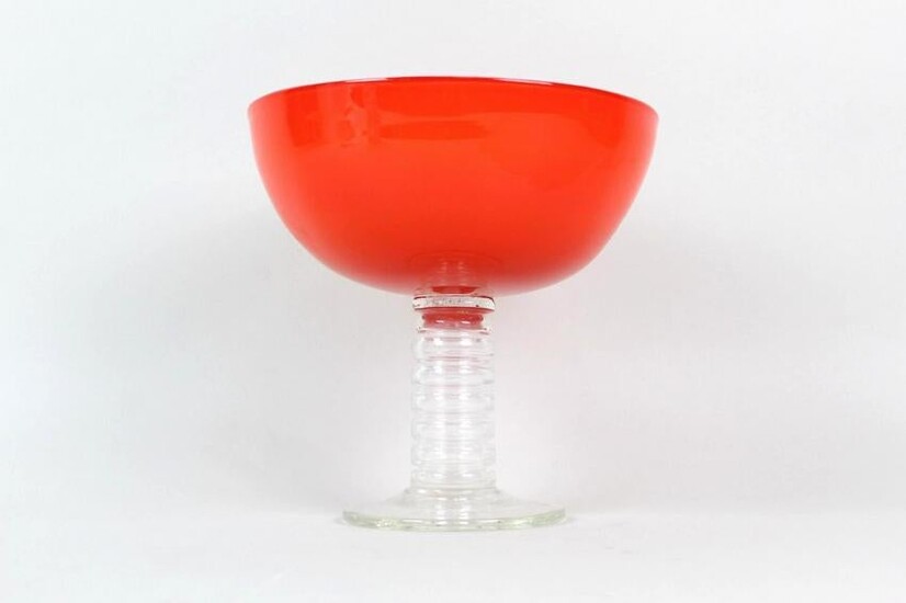 Modern Orange Cased Stemmed Glass Compote,Serving Bowl