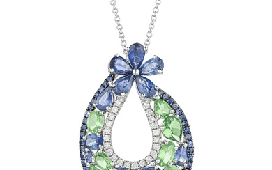 Multi-Color Sapphire and Diamond Pendant with Chain