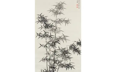 Nakabayashi Chikutō, Japanese, 1776-1873, a painting of bamboo, ink on paper, mounted...