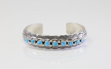 Native American Navajo Sterling Silver Turquoise Bracelet By Grace Silver.