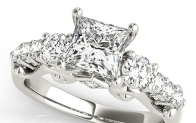 Natural 1.5 ctw Diamond 3 Stone Princess Cut Ring 14k White Gold