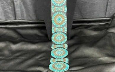 Navajo Heavy Sterling Silver & Turquoise Concho Belt