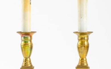 Neoclassical Brass Candlesticks as Lamps, Pair