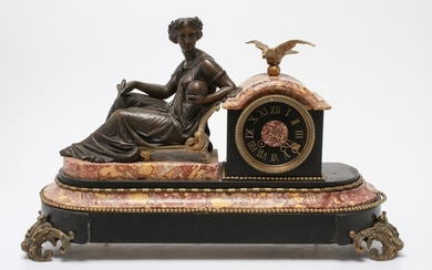 Neoclassical Bronze Figurative Mantel Clock