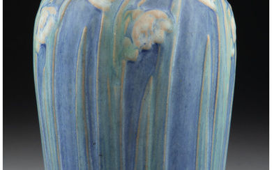 Newcomb College Pottery Glazed Earthenware Daffodils Vase Decorated by Anna Frances Simpson (circa 1910)