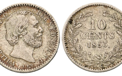 No reserve - 10 Cent. Willem III. 1853. Zeer Fraai.